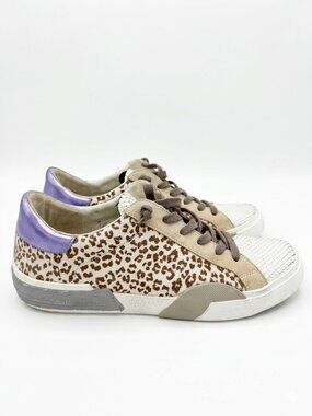 Dolce Vita Zina Leopard Calf Hair Sneakers - Metallic Purple Heel - 9